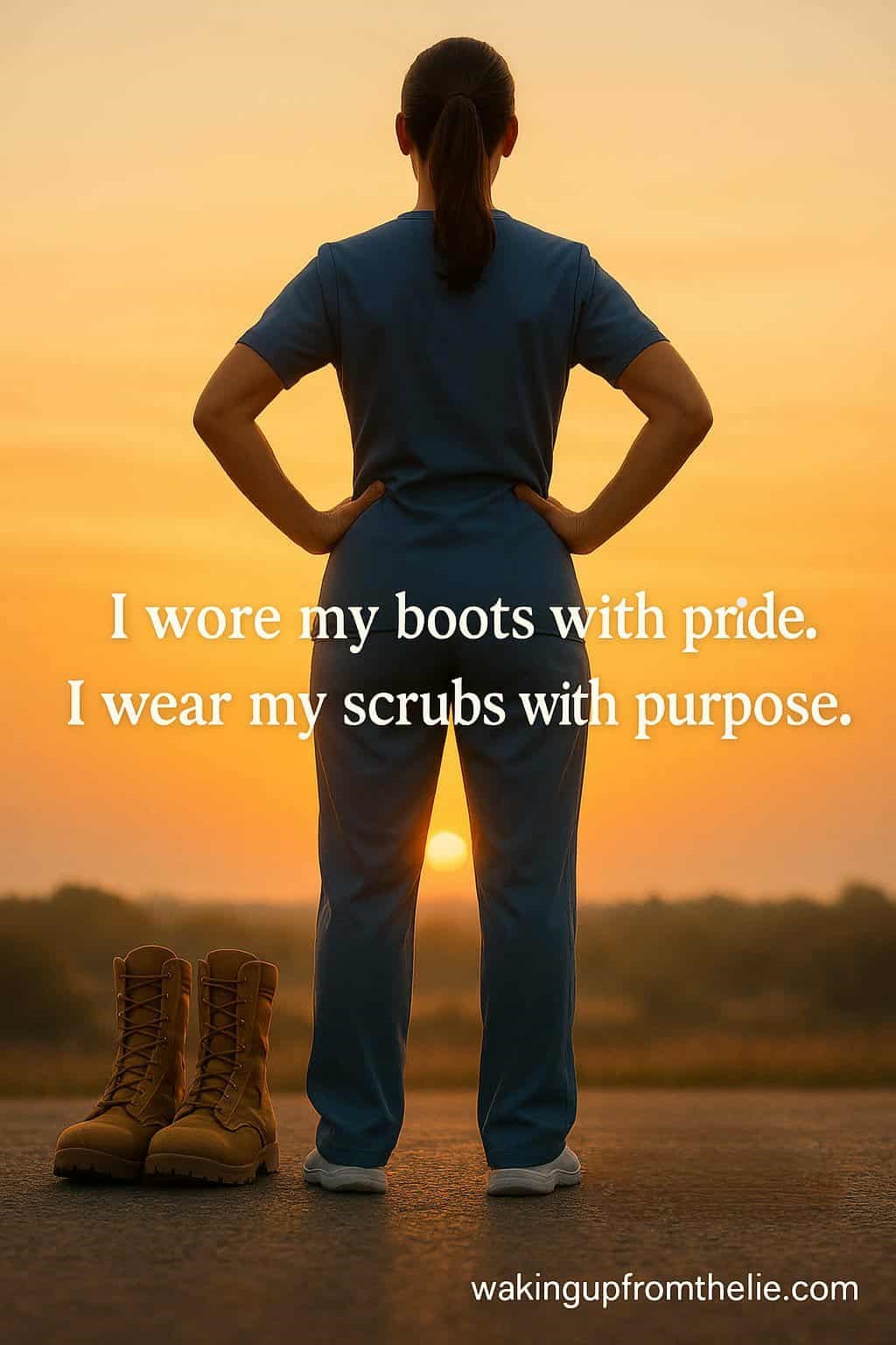 I wore my boots with pride.                       I wear my scrubs with purpose.